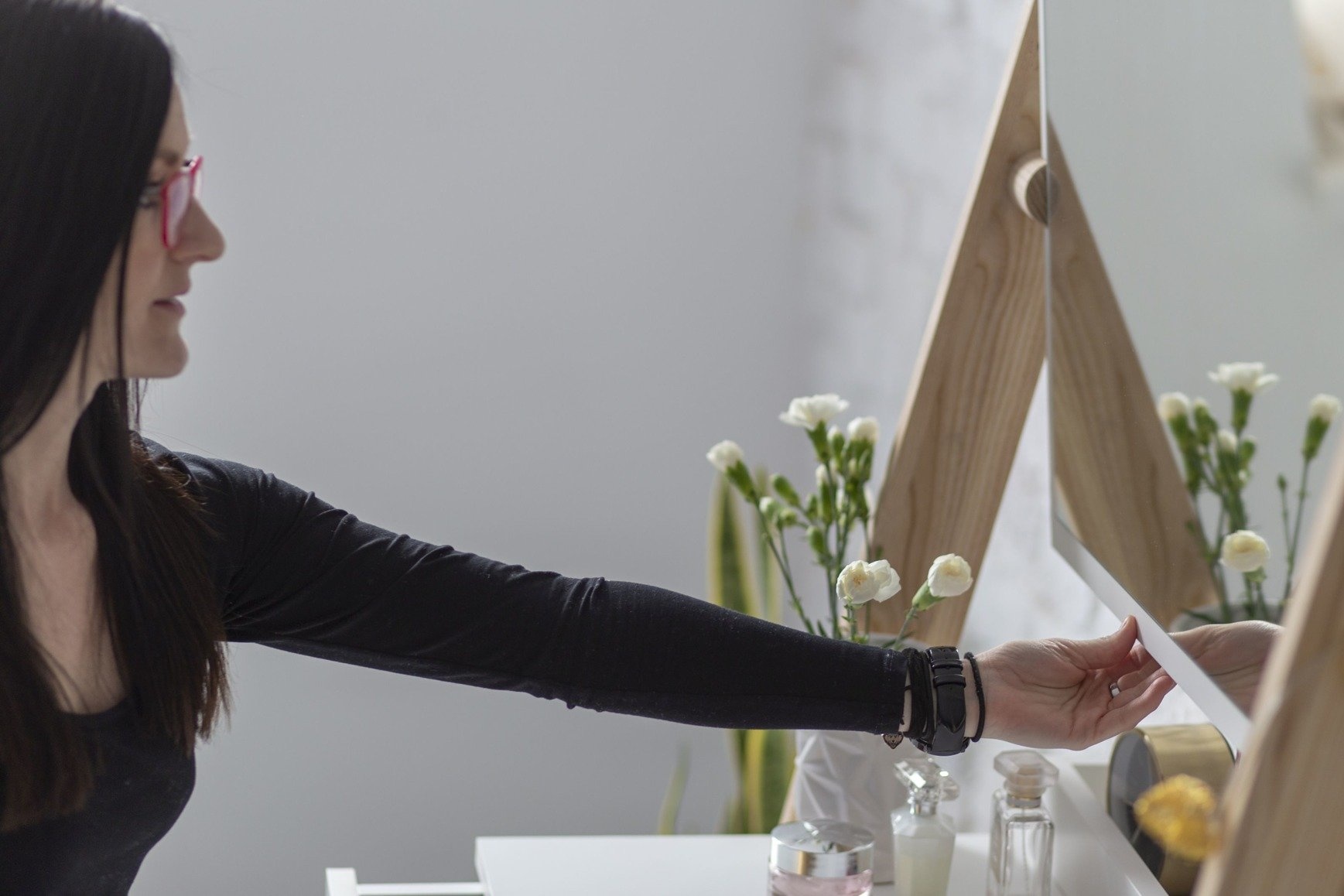 Leunende kaptafel Leno in levend koraal, 79x49x183cm, essenhout & gelamineerd MDF