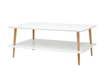 Lage salontafel Koro, witte kleur, 110x70x45cm, Beukenhout & gelamineerd MDF, FSC gecertificeerd