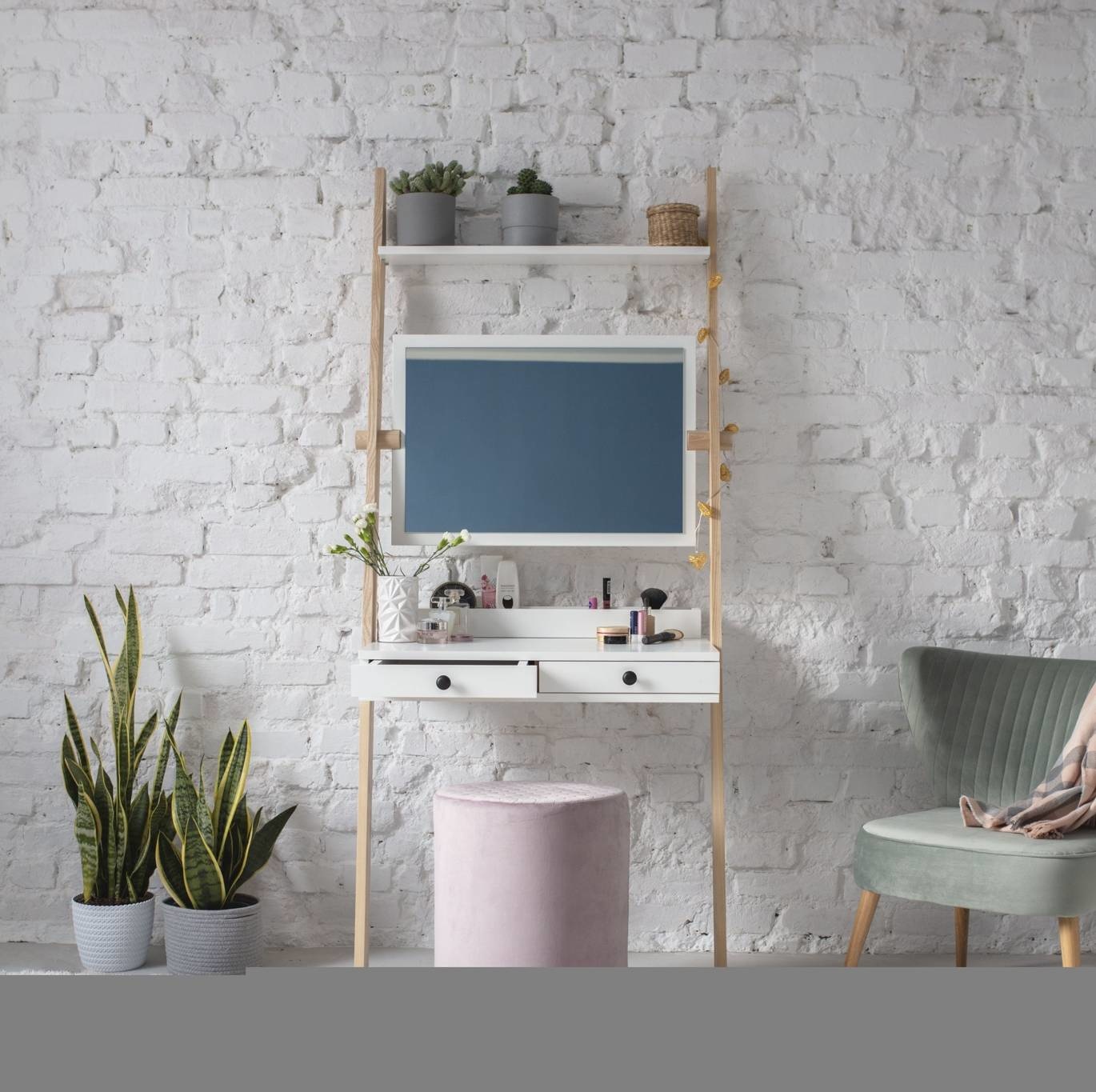 Leno Roze Leunende Kaptafel | 79cm Breed | Spiegel 63x42cm | FSC100% & FSCMIX Gecertificeerd