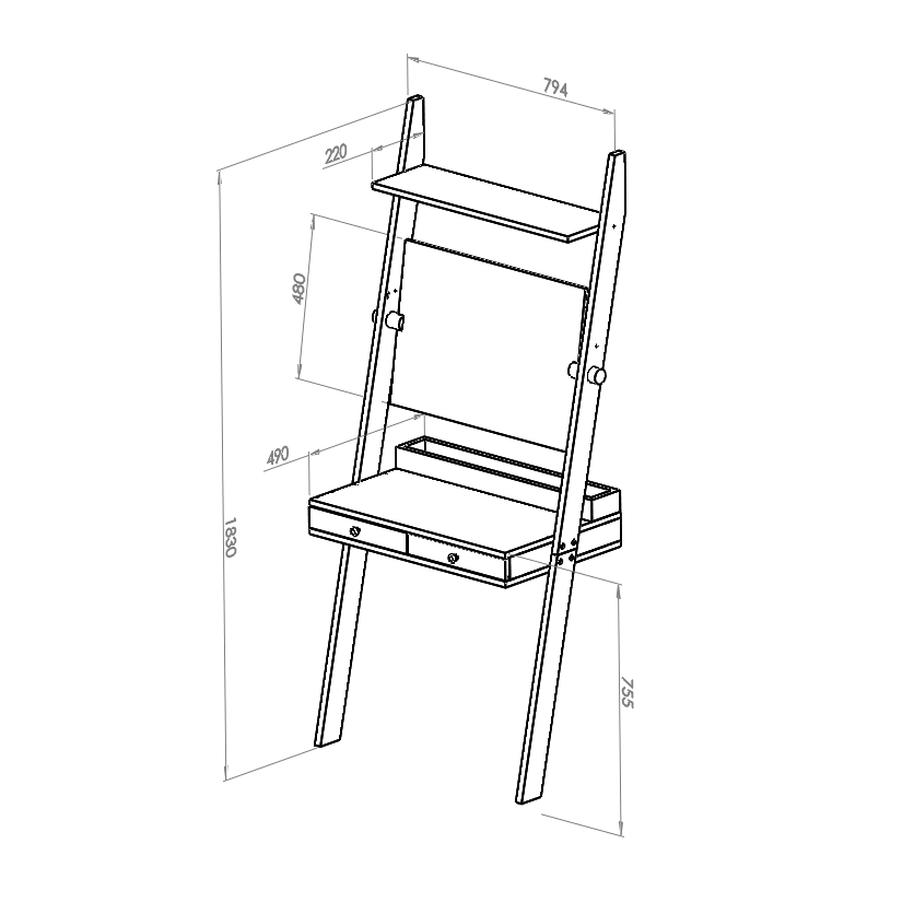 Leunende kaptafel Leno in zeegroen, 79x49x183cm, FSC gecertificeerd