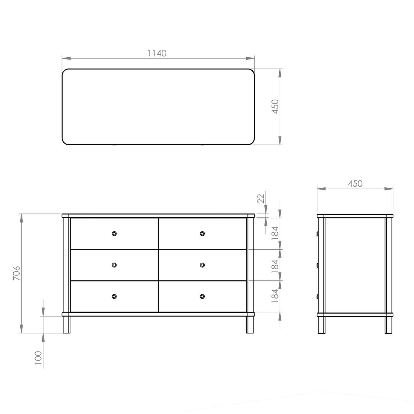 Ladekast Ashme | 6 lades | Hoogte 70 cm | Breedte 114 cm | Diepte 45 cm | Essenhout & MDF