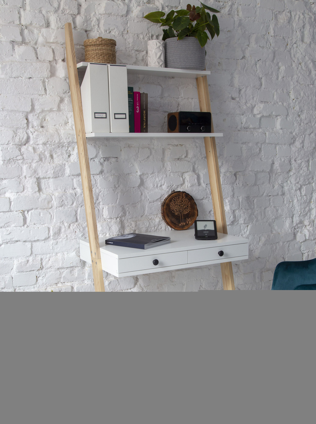 Leno ladderrek in donkergrijs essenhout | 2 lades | 183cm