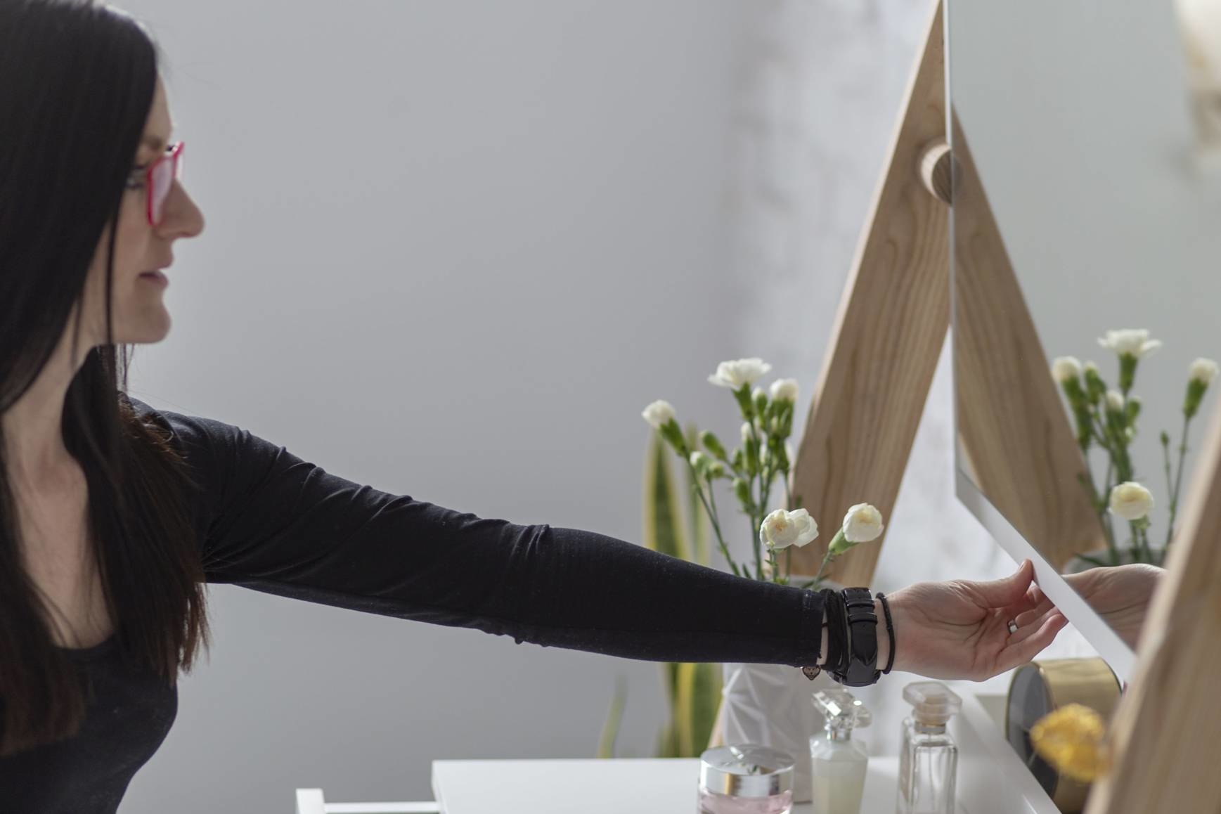 Leunende kaptafel Leno - Donkergrijs (Betongrijs) - 79cm x 49cm x 183cm - Essenhout & MDF