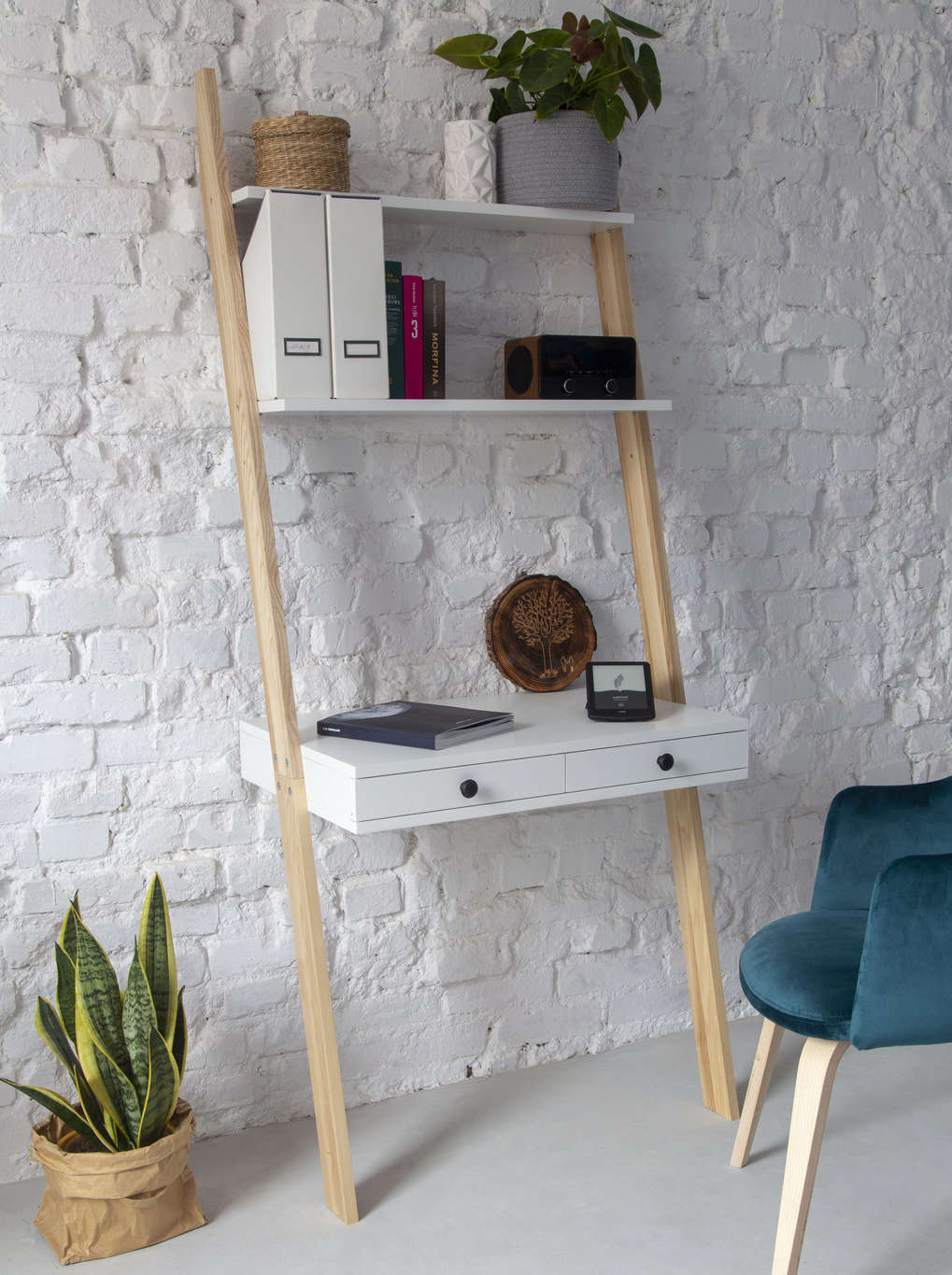 Ladderplank Leno - Zeegroen - 183 cm hoog - FSC-gecertificeerd - 2 lades