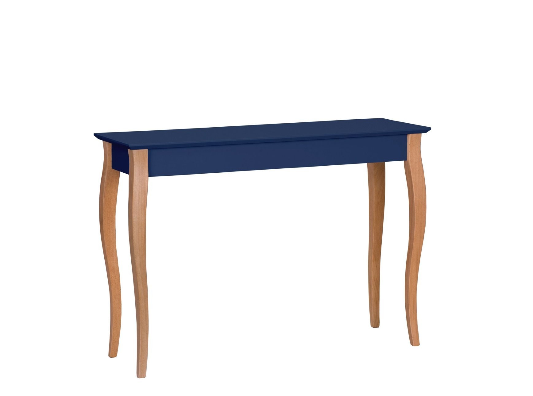 Liilo Bijzettafel, Marineblauw met Beukenhouten Blad en Witte Poten, 105x35x74 cm