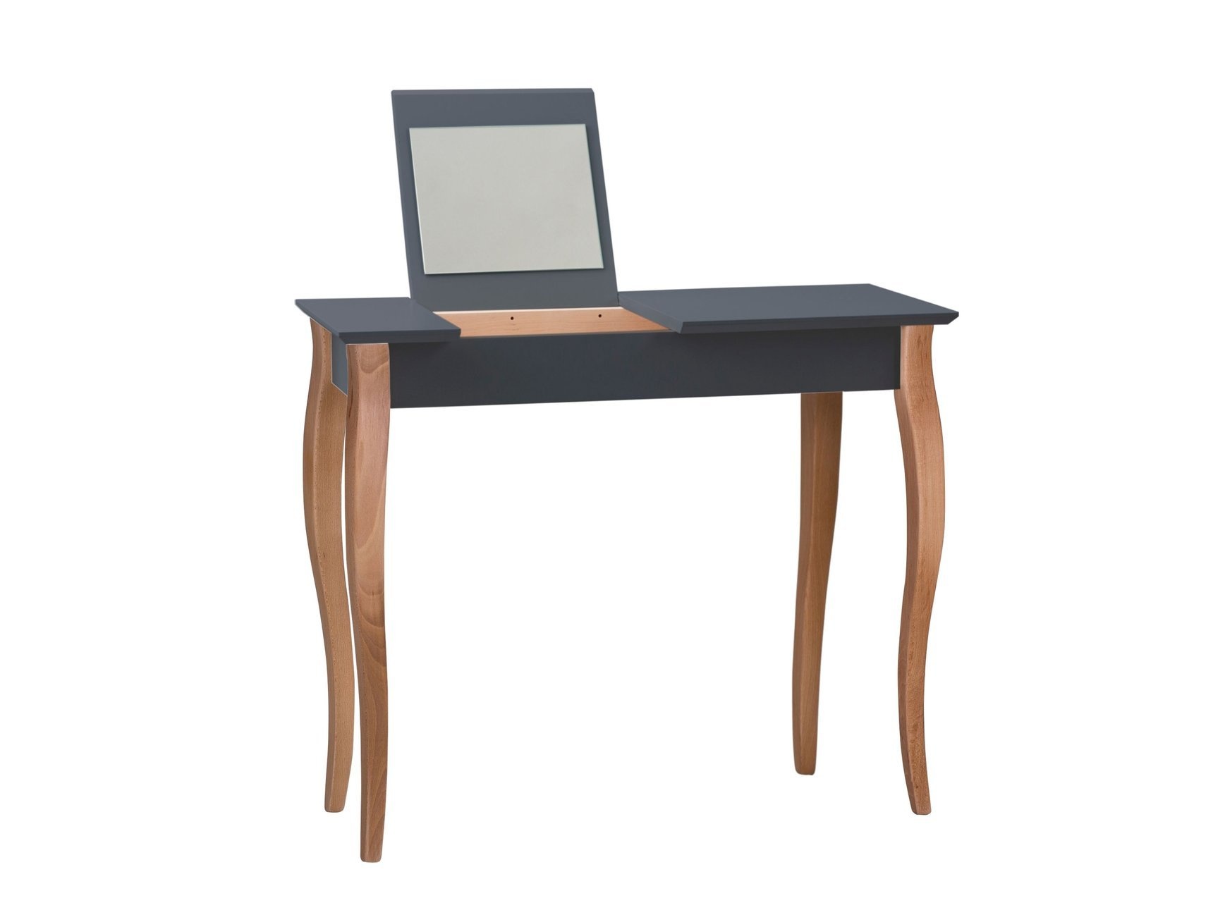 Lillo kaptafel in grafiet - 85cm breed beukenhout & gelakt MDF, met opberger en spiegel