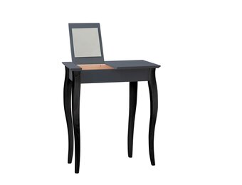 Lillo kaptafel - Grafietkleurige beukenhouten tafel met zwarte poten, spiegel en opberger - FSC-gecertificeerd