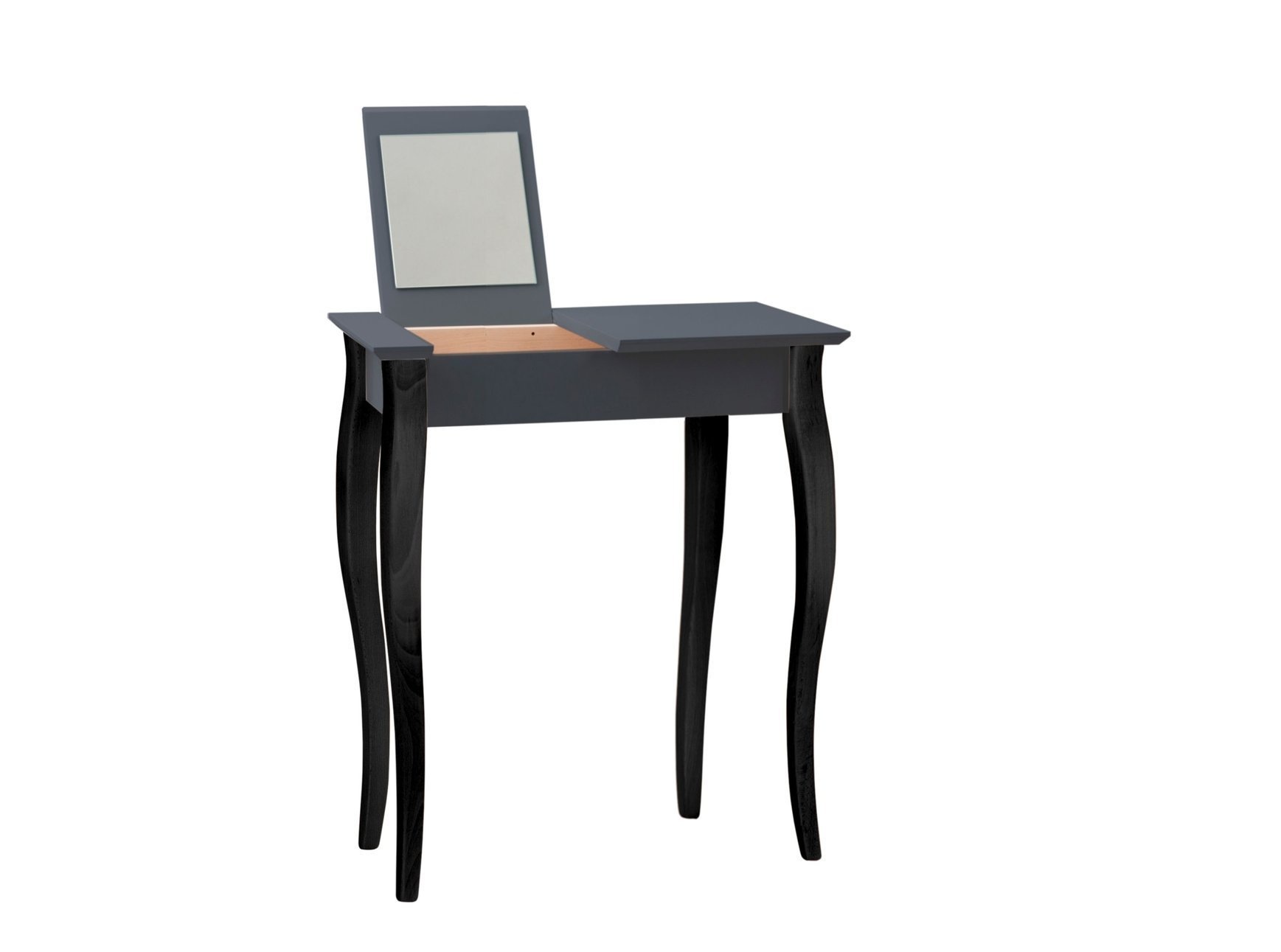 Lillo kaptafel - Grafietkleurige beukenhouten tafel met zwarte poten, spiegel en opberger - FSC-gecertificeerd