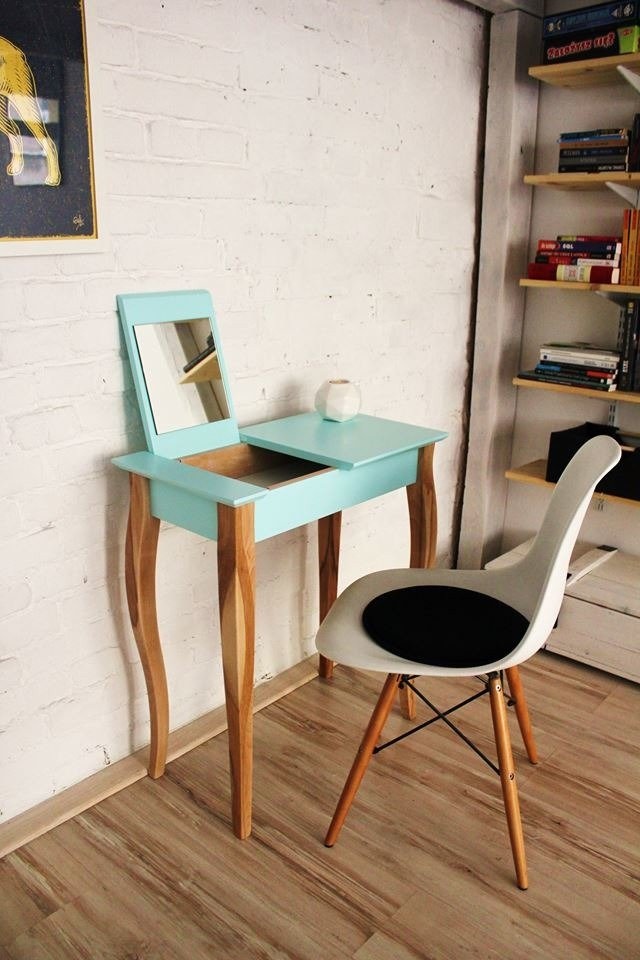 Lillo Marineblauwe Kaptafel - 85x35x74cm, Beukenhout & MDF, Spiegel 22x20cm