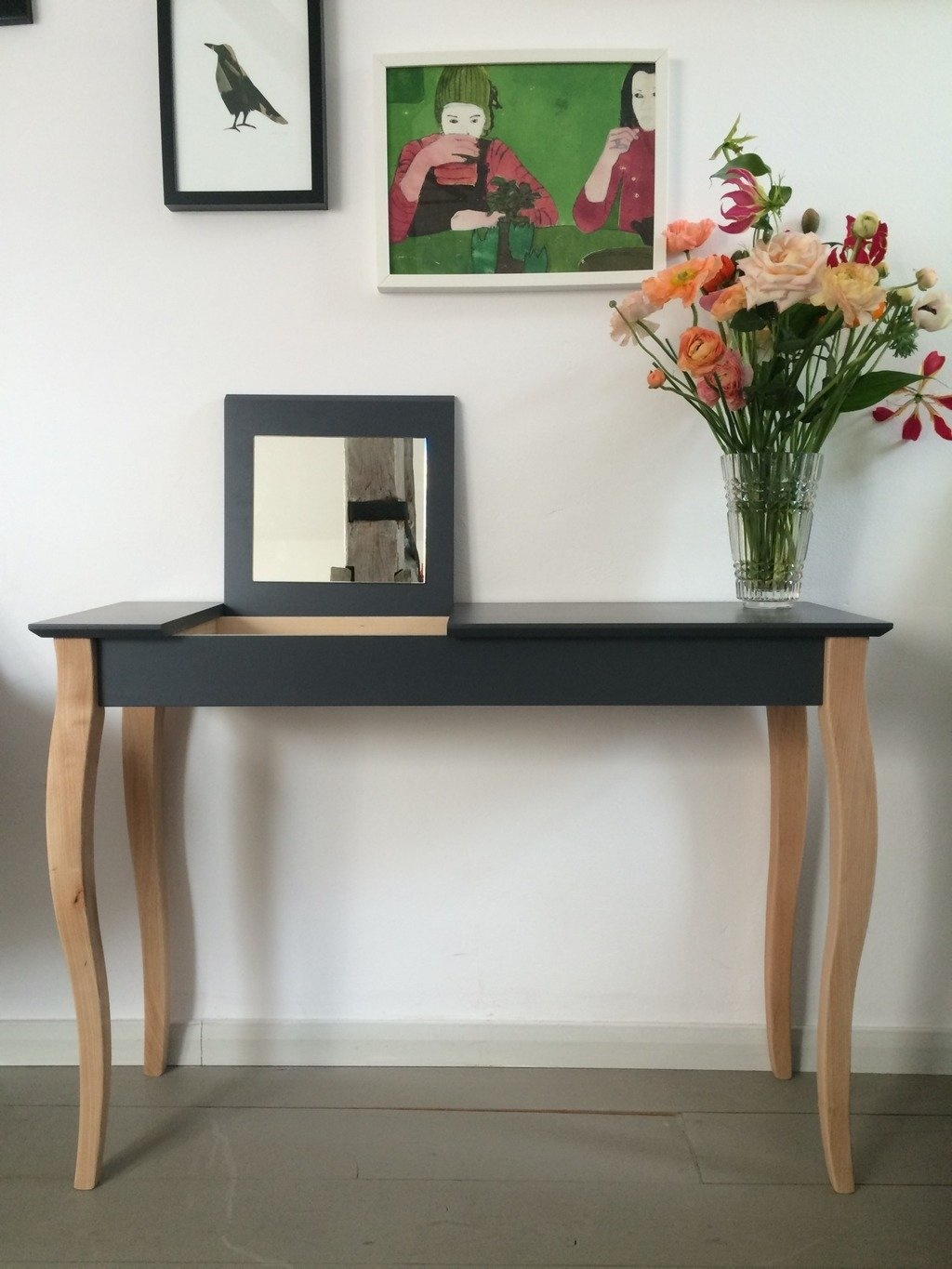 Lillo rood kaptafel met spiegel en opberger - 85x35x74cm, FSC100% & FSCMIX