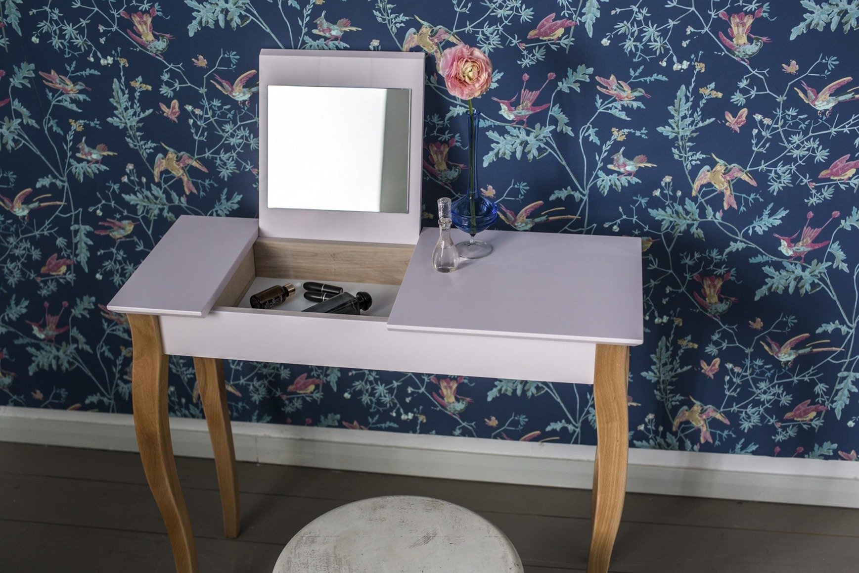 Lillo rood kaptafel met spiegel en opberger - 85x35x74cm, FSC100% & FSCMIX