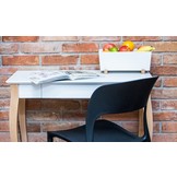 Lillo schrijftafel - 65cm breed, marineblauw, 1 lade, natuurlijk beukenhouten poten