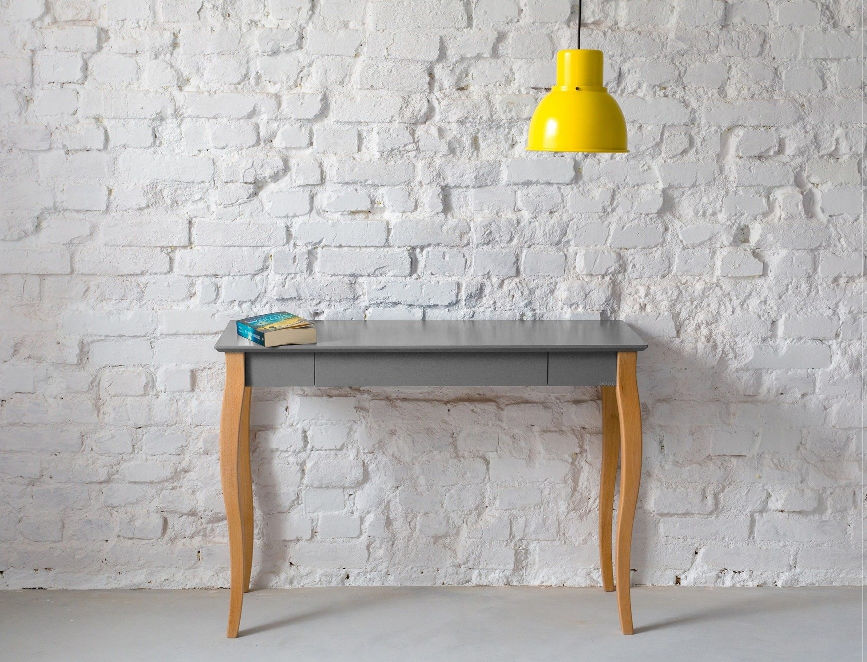 Lillo schrijftafel - 65cm breed, marineblauw, 1 lade, natuurlijk beukenhouten poten