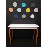 Lillo schrijftafel - 65cm breed, marineblauw, 1 lade, natuurlijk beukenhouten poten