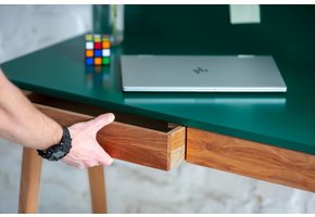 Luka Bruin Beige Hoekbureau | Essenhout & MDF | Eiken poten | FSC gecertificeerd