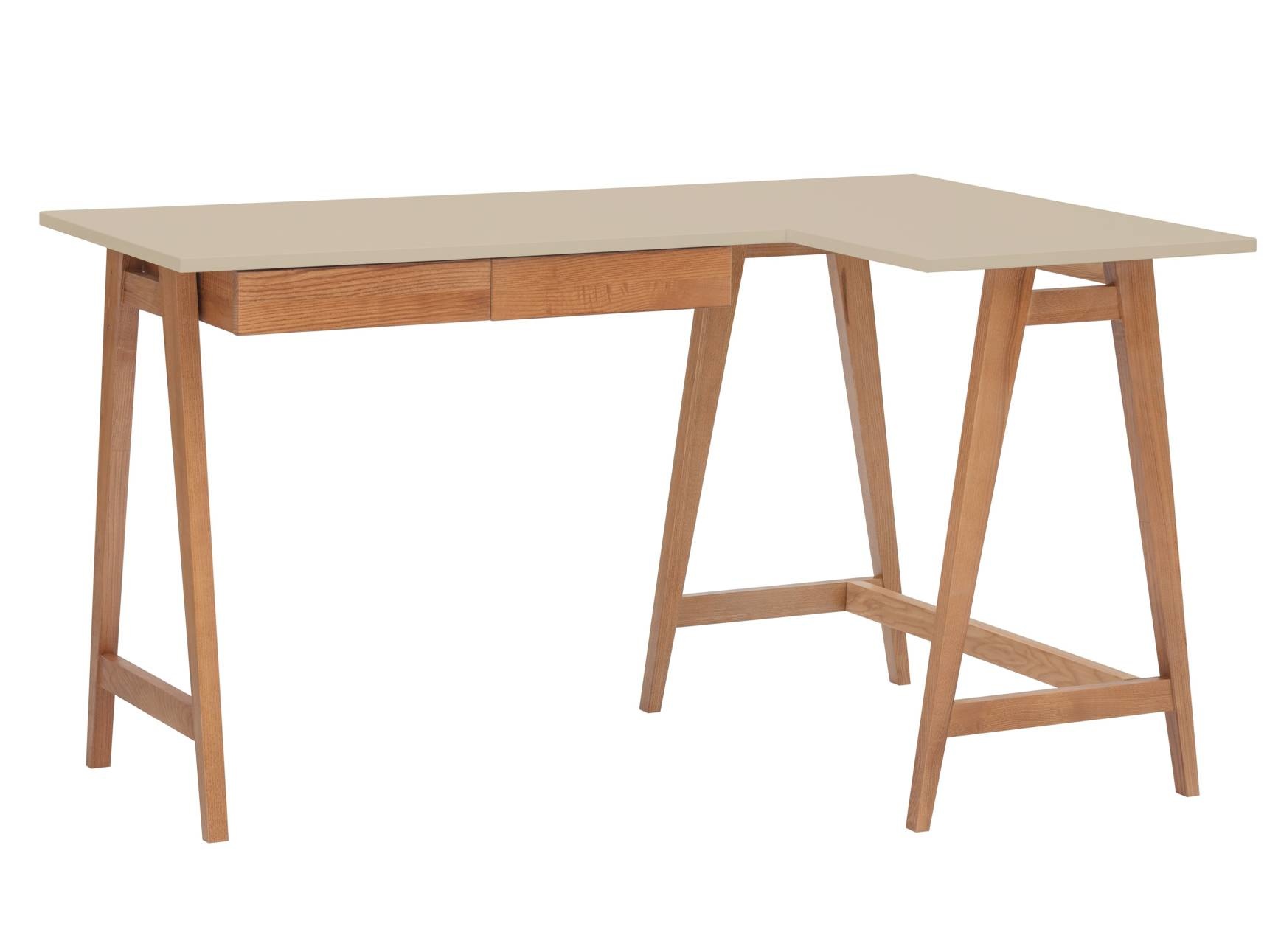 Luka Bruin Beige Hoekbureau | Essenhout & MDF | Eiken poten | FSC gecertificeerd