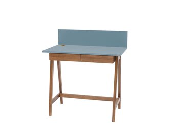Luka bureau - Essenhouten blad, eiken poten, zacht blauw, lades