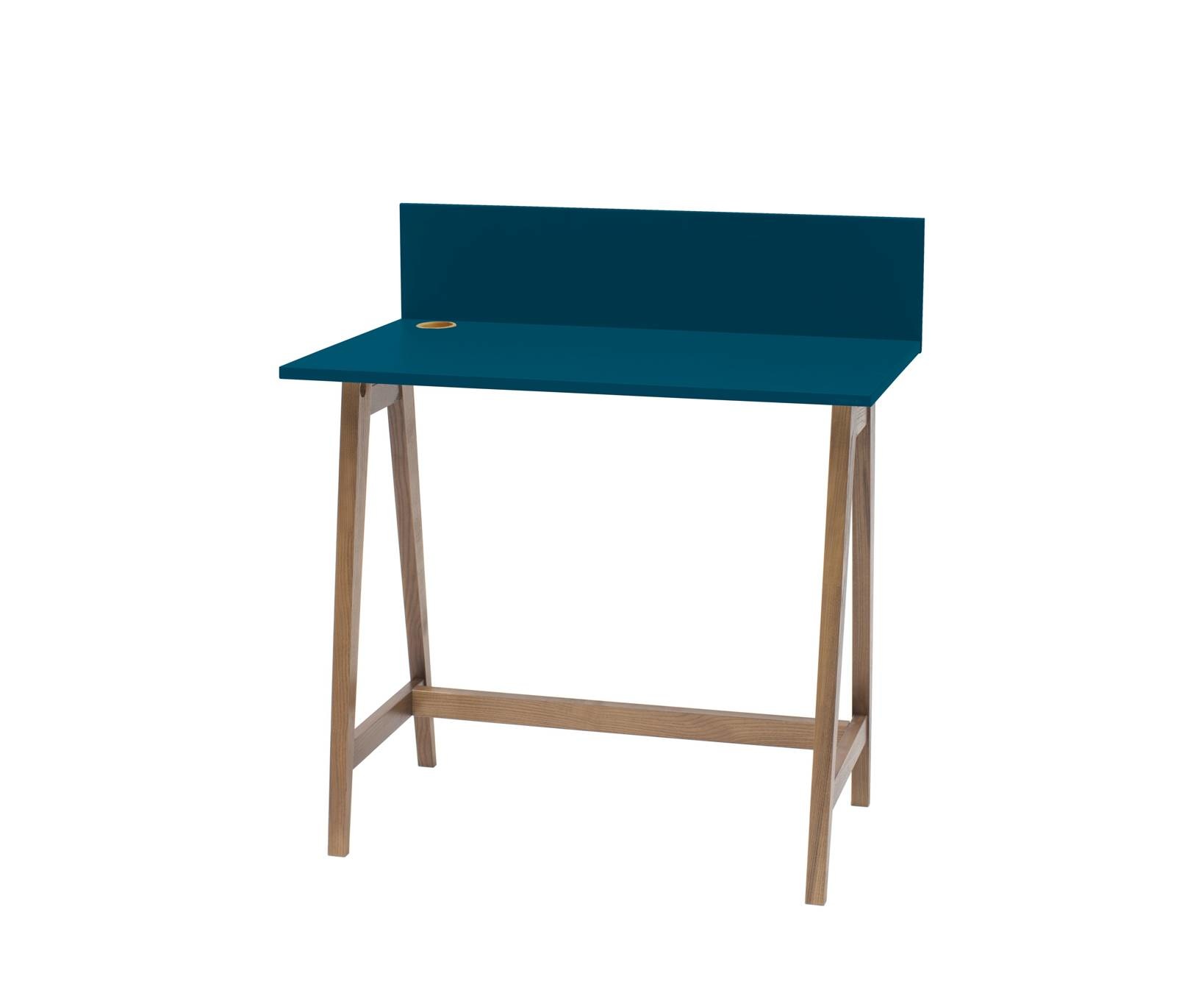 Luka desk - 85cm wide, petrol blue with oak legs - FSC certified