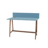 Luka bureau in zacht blauw, 110 cm breed, eiken poten