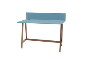 Luka bureau in zacht blauw, 110 cm breed, eiken poten