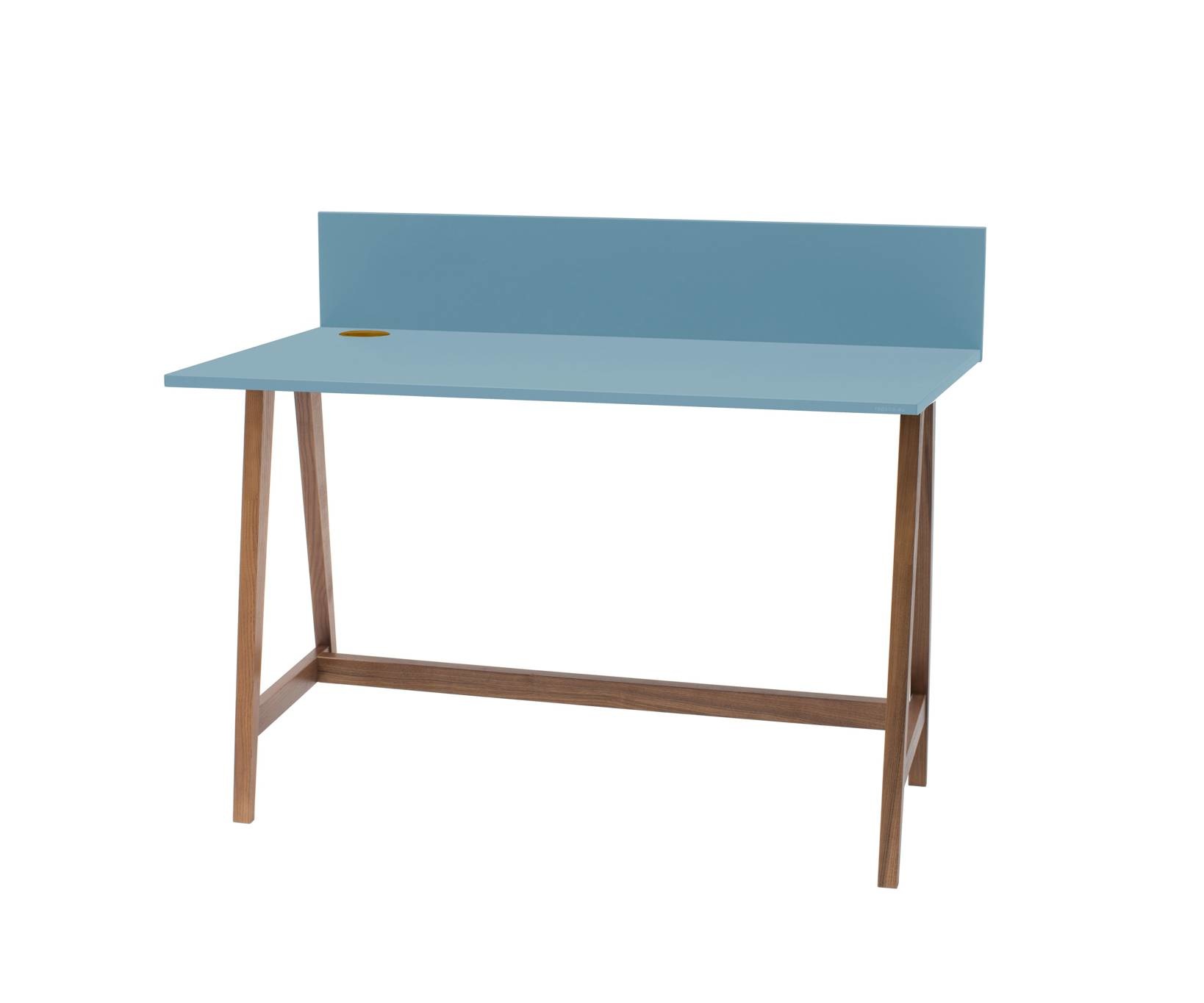 Luka bureau in zacht blauw, 110 cm breed, eiken poten
