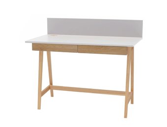 Luka bureau | Lichtgrijs | Essenhouten poten | 110 cm breed | Met lades