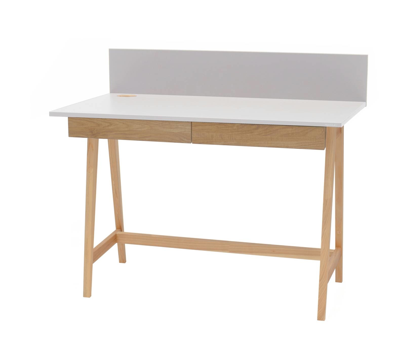 Luka bureau | Lichtgrijs | Essenhouten poten | 110 cm breed | Met lades