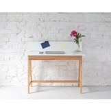 Luka Bureau in wit met houten poten, 110cm x 50cm x 75cm, met 2 lades - FSC gecertificeerd