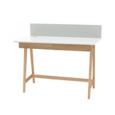 Luka Bureau in wit met houten poten, 110cm x 50cm x 75cm, met 2 lades - FSC gecertificeerd