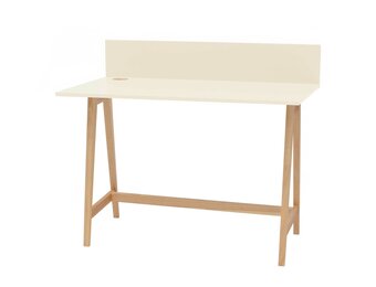 Luka krijtwit bureau, essenhout poten, 110cm breed