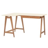 Luka Hoekbureau - Krijtwit, Links, 135x85cm, Essenhout & gelamineerd MDF, 2 lades