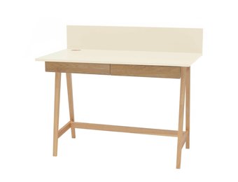 Luka krijtwit bureau met essenhouten poten - FSCMIX gecertificeerd
