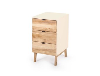 Luka Opbergkast in Krijtwit | Essenhout & gelamineerd MDF | FSC-gecertificeerd | 3 lades