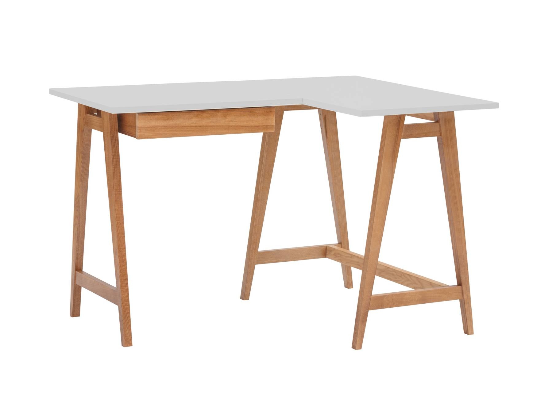 Luka Hoekbureau | Lichtgrijs | Rechts | Eiken poten | Essenhout en MDF | FSC-gecertificeerd