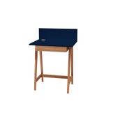 Luka marineblauwe schrijftafel met eiken poten en lade - 65x75x50cm