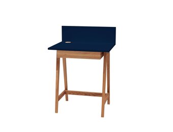 Luka marineblauwe schrijftafel met eiken poten en lade - 65x75x50cm