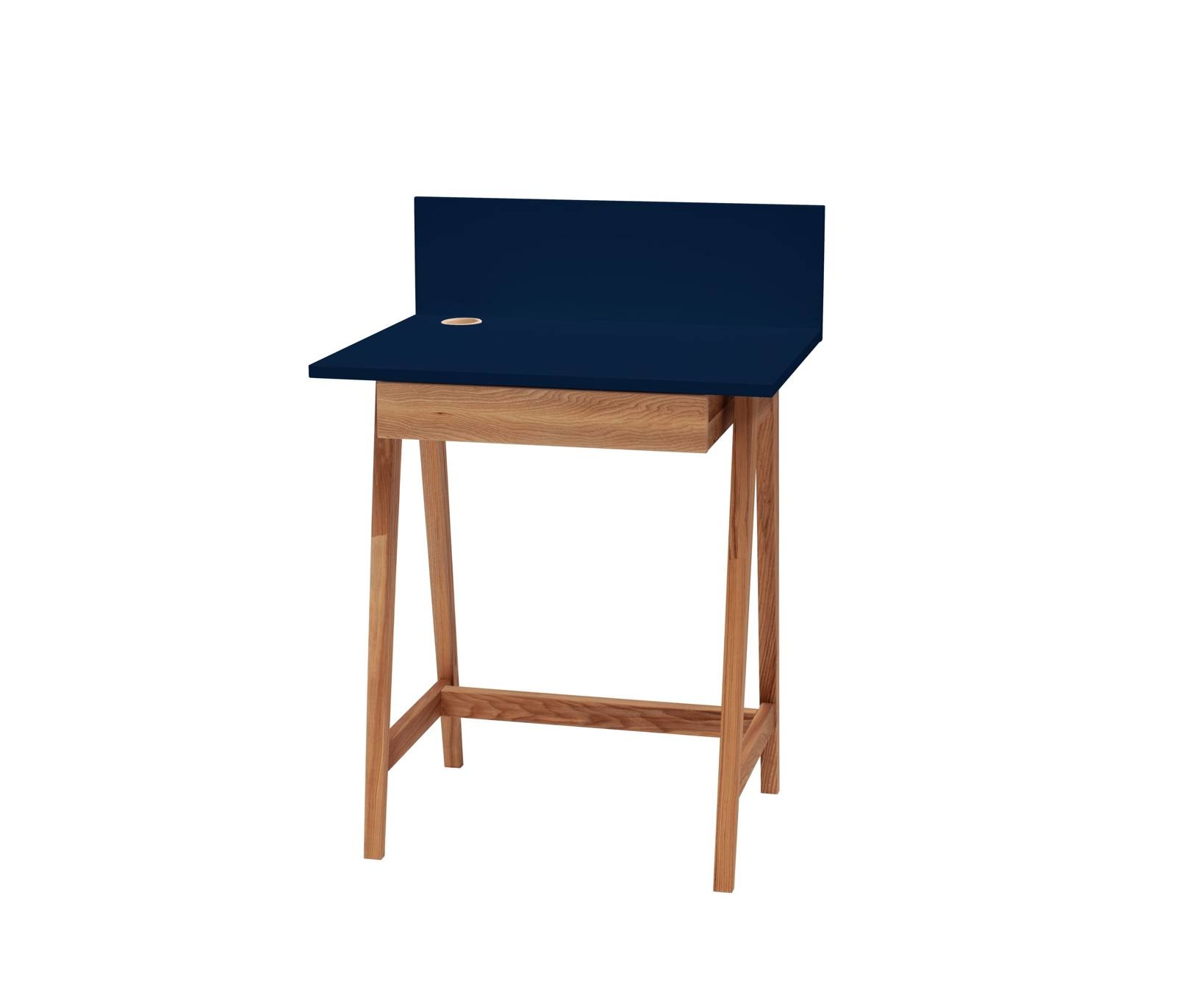 Luka marineblauwe schrijftafel met eiken poten en lade - 65x75x50cm