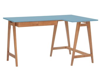 Luka hoekbureau in zacht blauw met eiken poten - 135x85cm