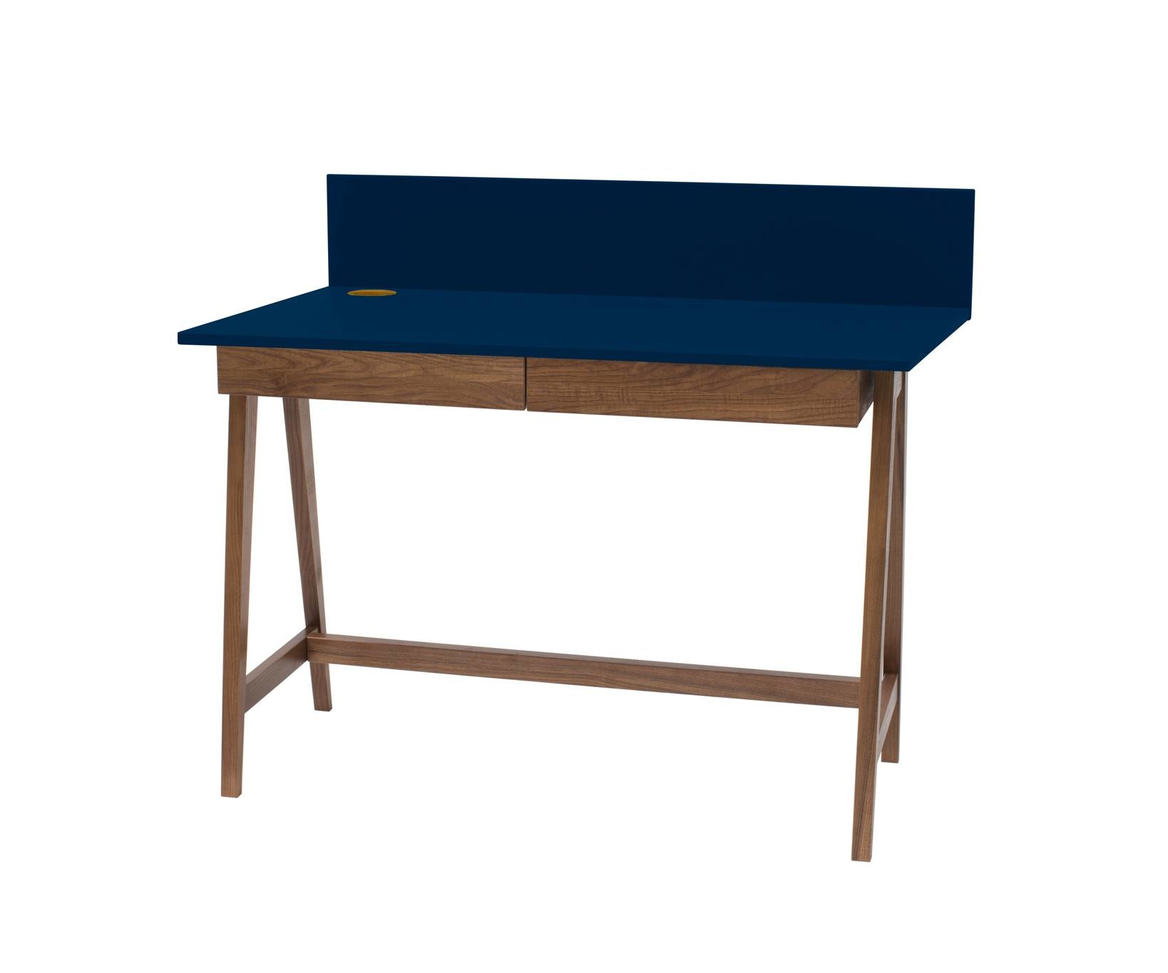 Luka Marineblauwe Schrijftafel, 110cm breed met Eiken poten & 2 lades
