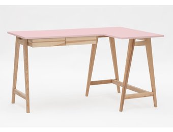 Luka Hoekbureau in Roze met Essenhouten Poten - 135x85 cm