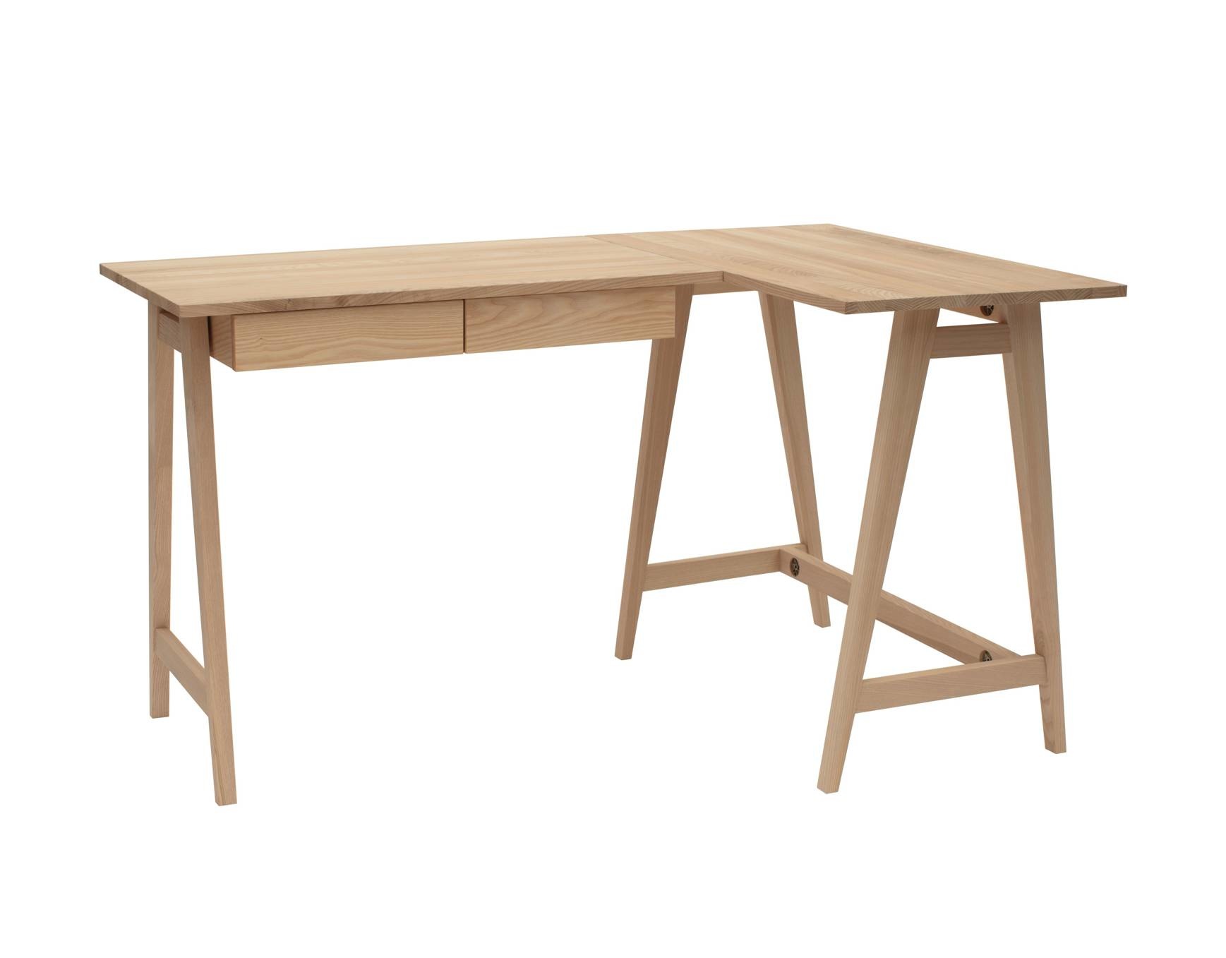 Luka L-vormig bureau | 135x85cm | Essenhouten poten | 2 lades