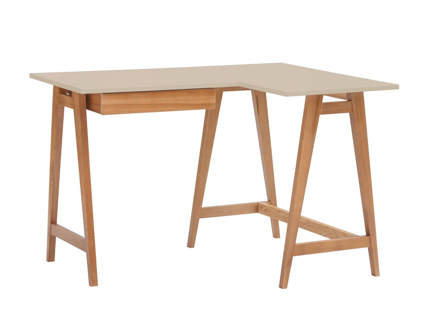 Luka Hoekbureau in Bruin Beige met Eiken Poten - 1 Lade - 115x85cm
