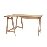 Luka L-vormig bureau - 135cm breed, essenhout poten, 2 lades - FSC100% gecertificeerd