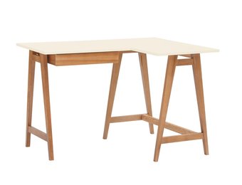 Luka Hoekbureau - Krijtwit - 115x85 cm - Eiken Poten - Met Lade