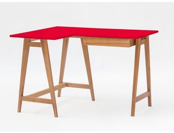 Luka Hoekbureau in Zuiver Rood met Eiken Poten - FSC100% Gecertificeerd