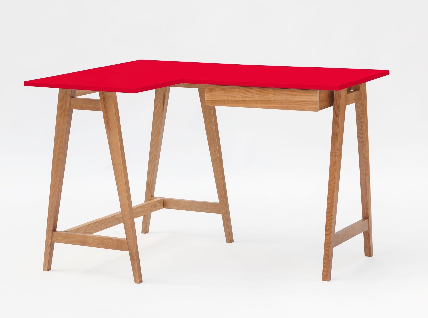 Luka Hoekbureau in Zuiver Rood met Eiken Poten - FSC100% Gecertificeerd