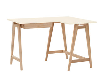 Luka Hoekbureau, krijtwit met essenhouten poten