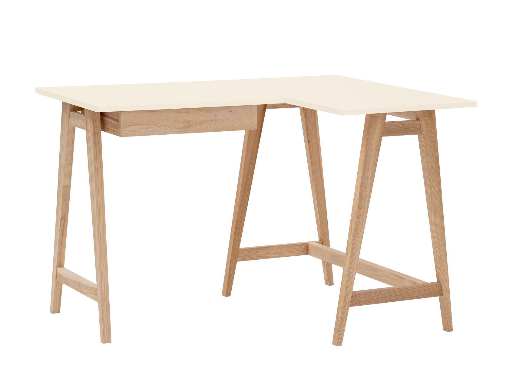 Luka Hoekbureau, krijtwit met essenhouten poten