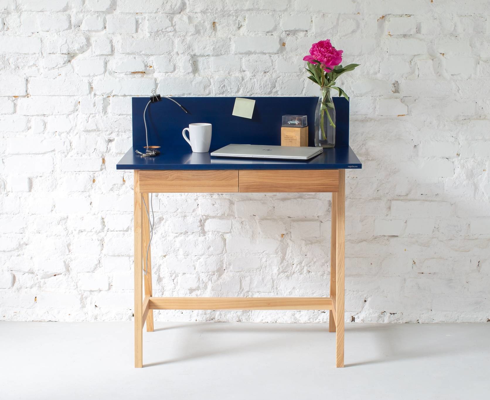 Luka Essenhouten Bureau in Petrolblauw | 85x50 cm | Met Lade | FSC Gecertificeerd