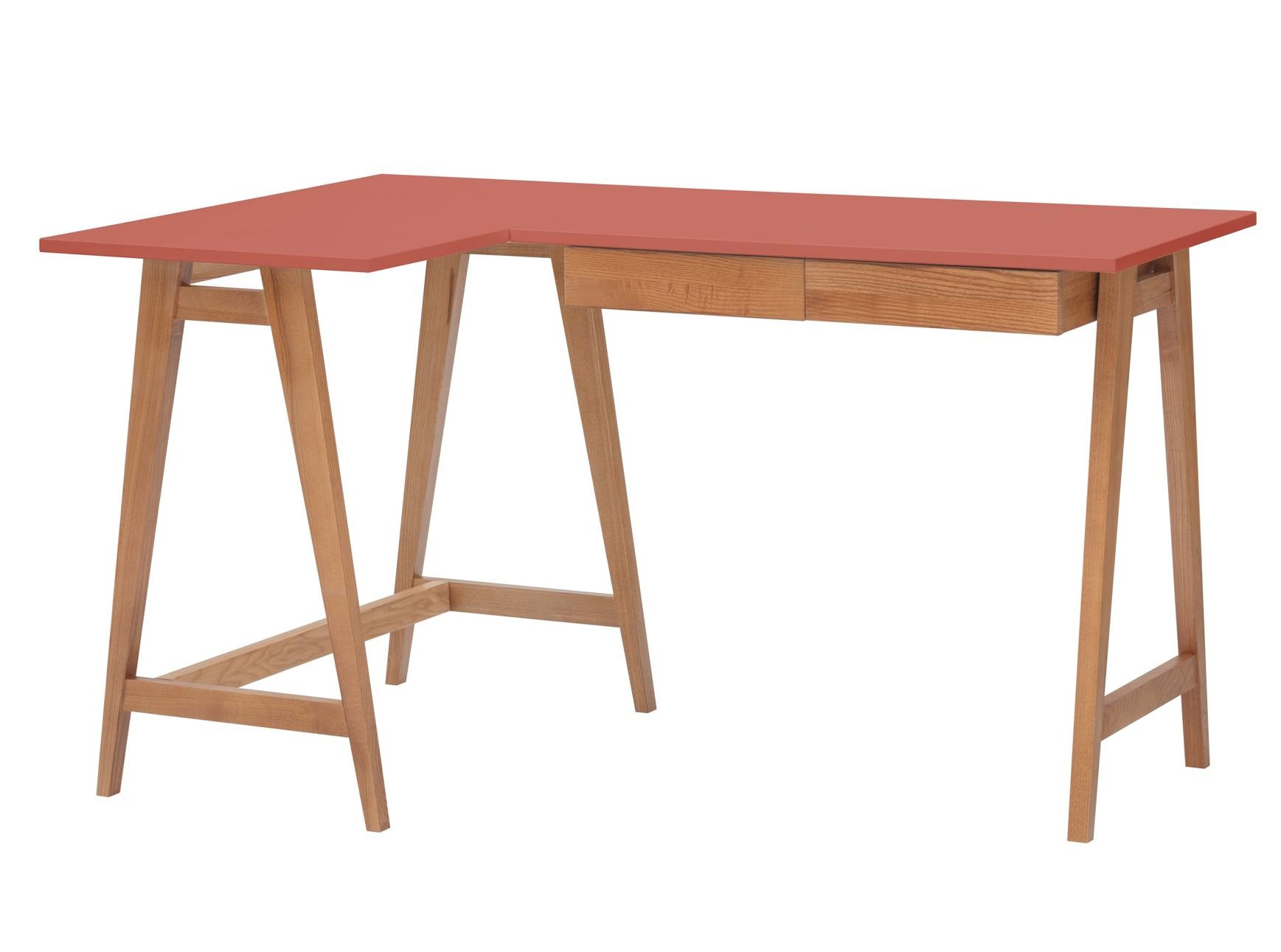 Luka Hoekbureau Antiek Roze met Eiken Poten - 135x85x75 cm, FSC100% Gecertificeerd
